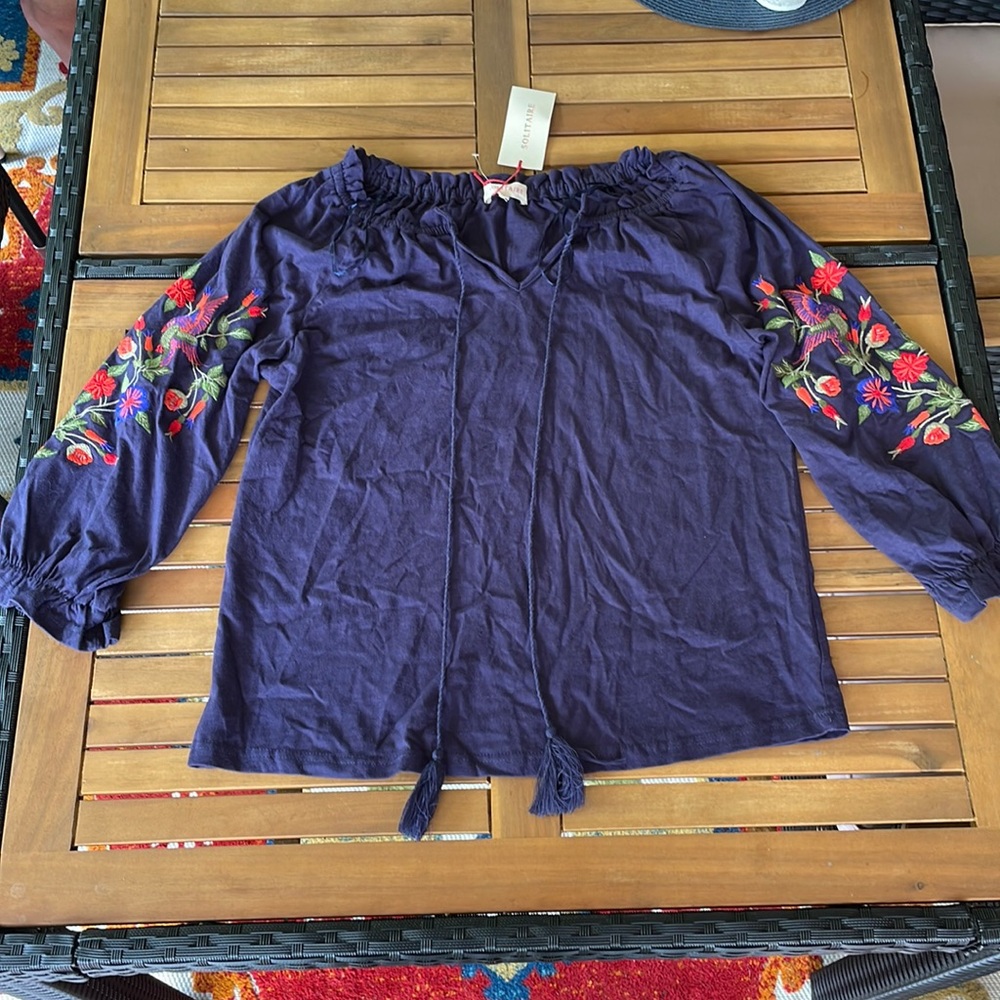 Size medium blue blouse with flower design